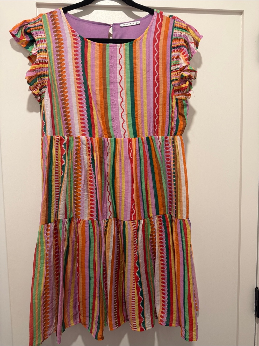 Colorful Stripe Tiered Dress - Pink & Orange